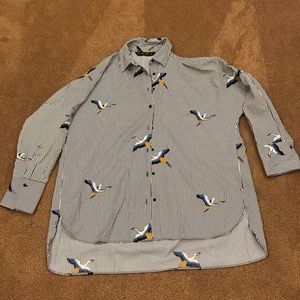 Zara embroidered collared oversized shirt